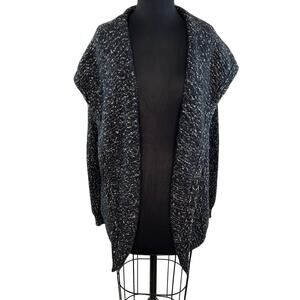 THEORY Gray Black White Marled Knit Shawl Collar Wool Cotton Blend Cardigan M
